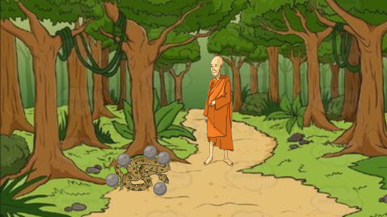 Advice of Buddhas devotee to the angry snake : Do not be so kind that crosses of end of everything